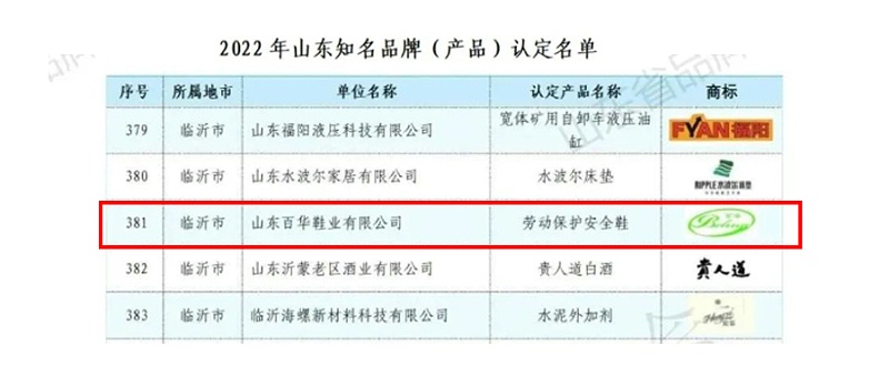 百华鞋业—入选2022年山东知名品牌